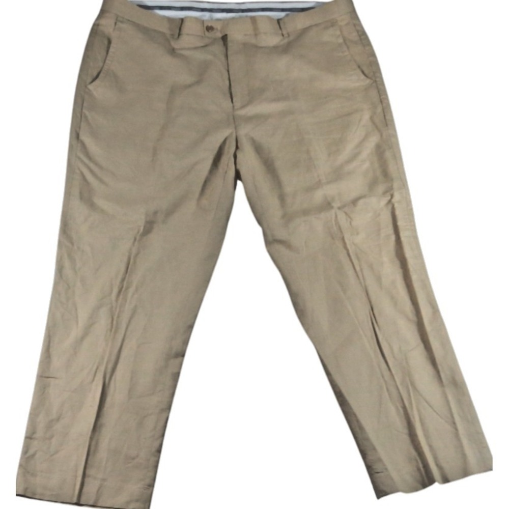 Stacy Adams Khaki Linen Cotton Flat Front Dress Pants‎ Slacks 44x30 Summer Men
